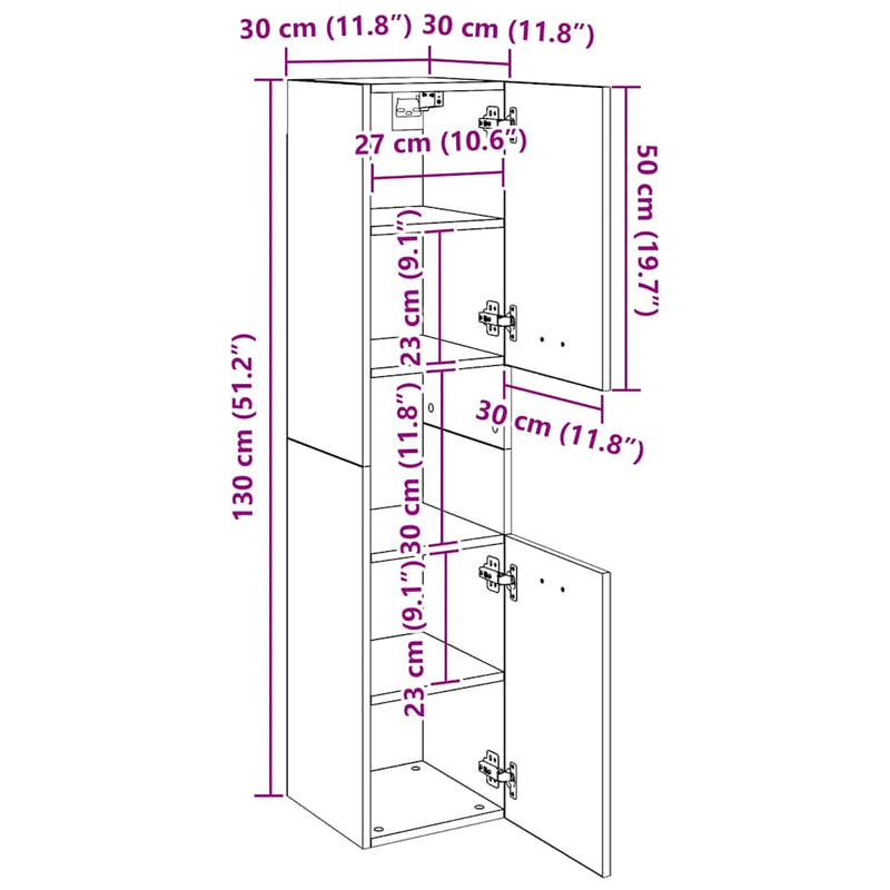 vidaXL fekete szerelt fa fürdőszobaszekrény 30 x 30 x 130 cm