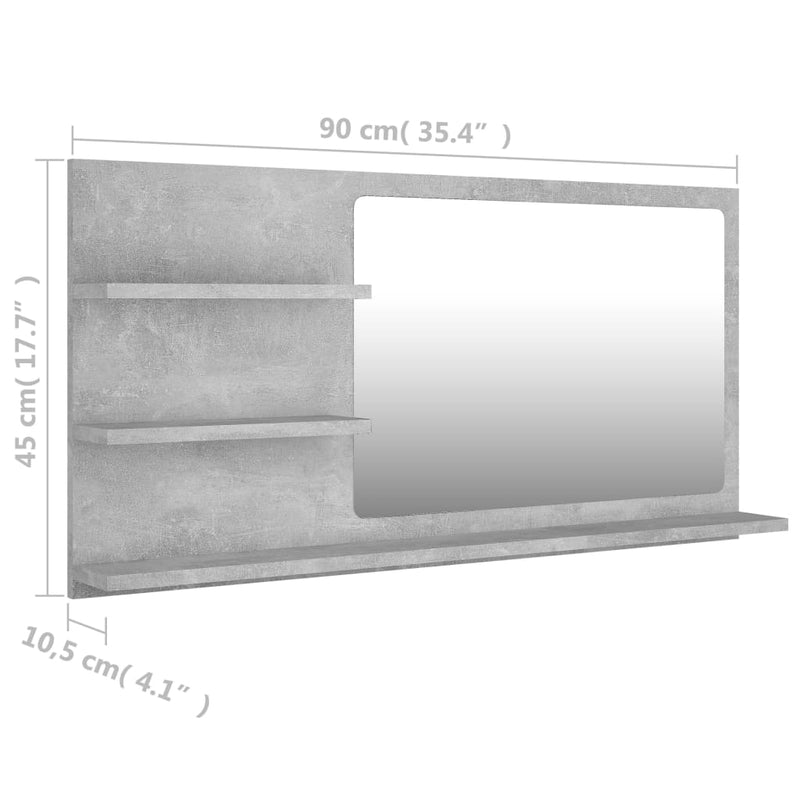 vidaXL betonszürke szerelt fa fürdőszobai tükör 90 x 10,5 x 45 cm