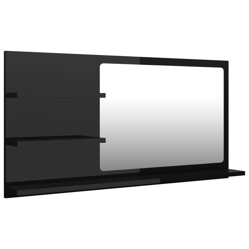 vidaXL magasfényű fekete szerelt fa fürdőszobai tükör 90x10,5x45 cm