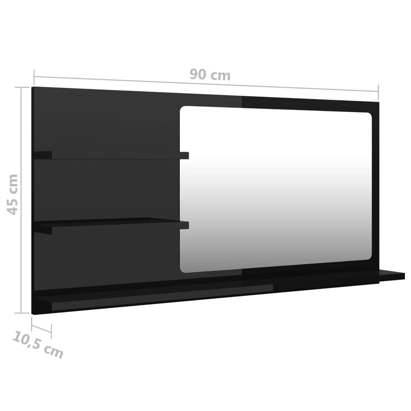 vidaXL magasfényű fekete szerelt fa fürdőszobai tükör 90x10,5x45 cm