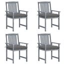 vidaXL 4 db szürke tömör akácfa kerti szék párnával