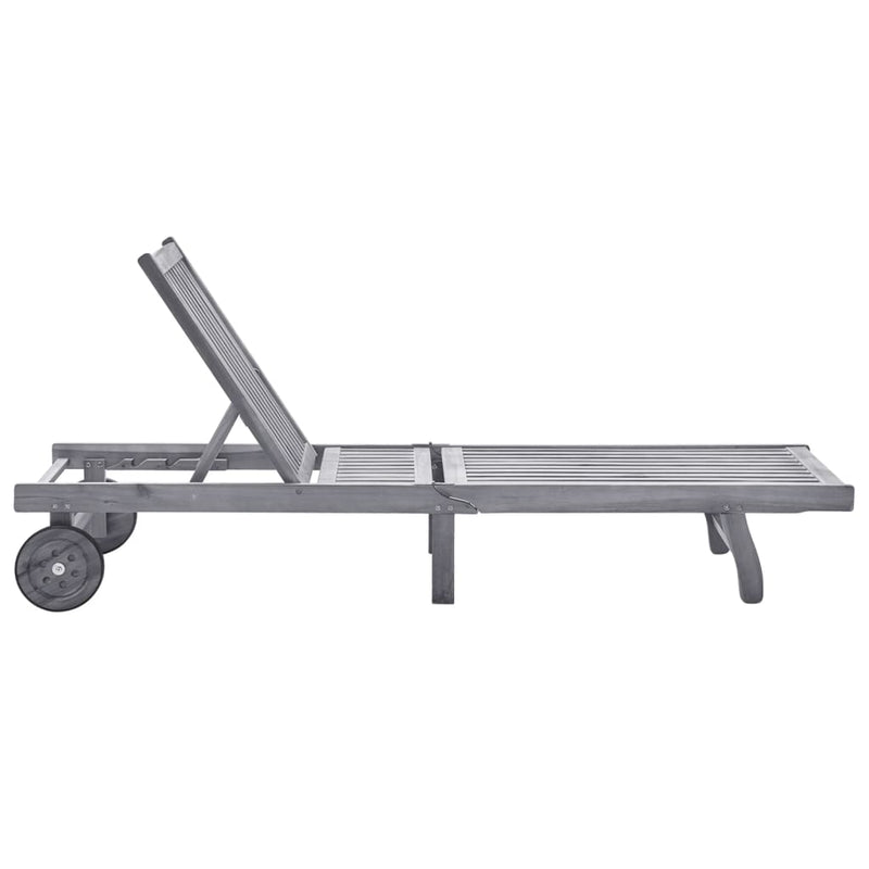 vidaXL szürke tömör akácfa kerti napozóágy párnával