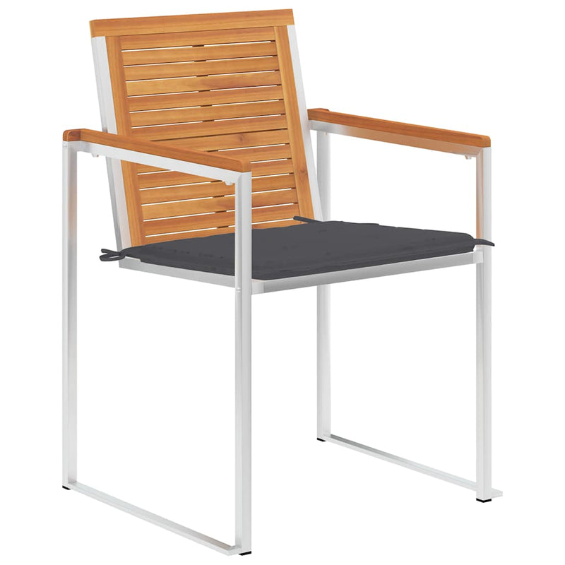 vidaXL 2 db tömör akácfa és acél kerti szék párnával