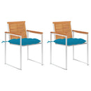 vidaXL 2 db tömör akácfa és acél kerti szék párnával