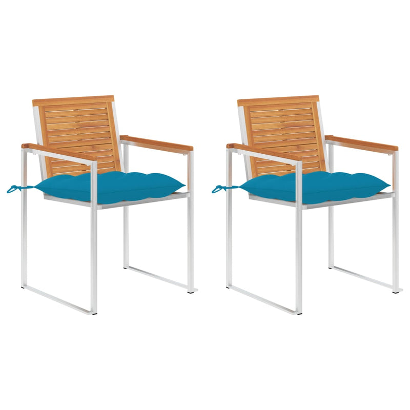 vidaXL 2 db tömör akácfa és acél kerti szék párnával