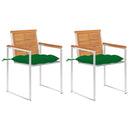 vidaXL 2 db tömör akácfa és acél kerti szék párnával