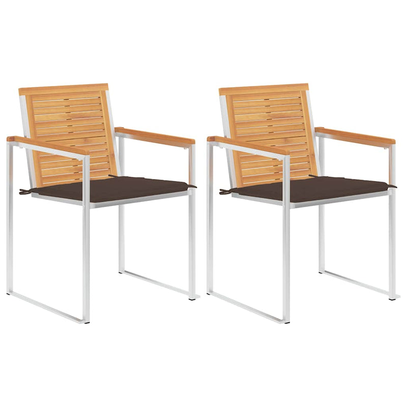 vidaXL 2 db tömör tíkfa és acél kerti szék párnával