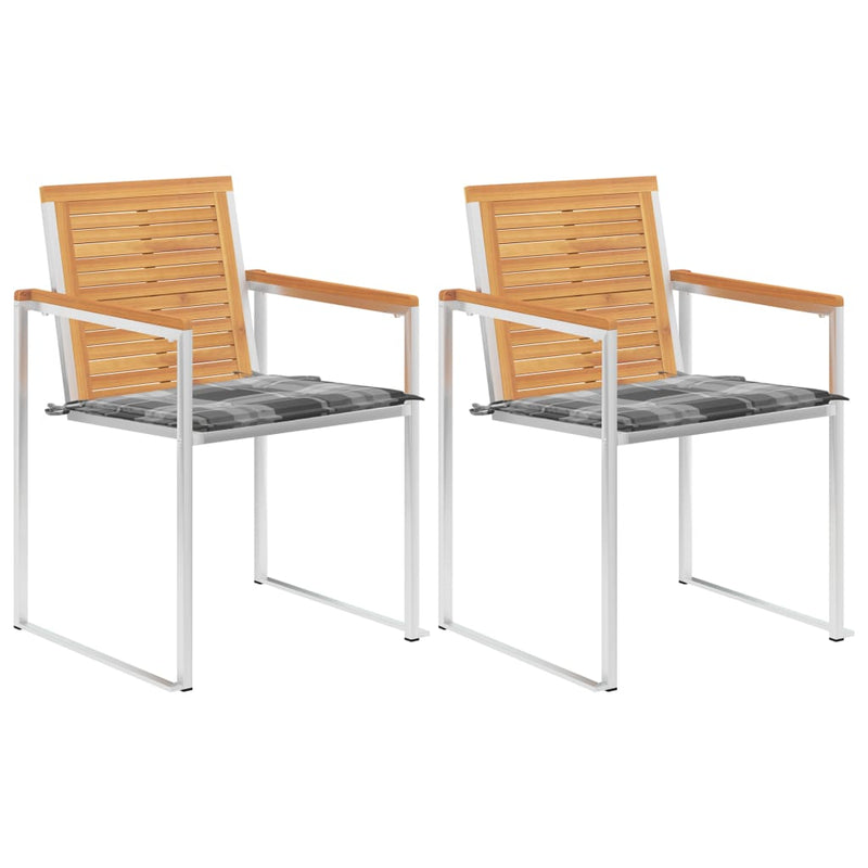 vidaXL 2 db tömör tíkfa és acél kerti szék párnával