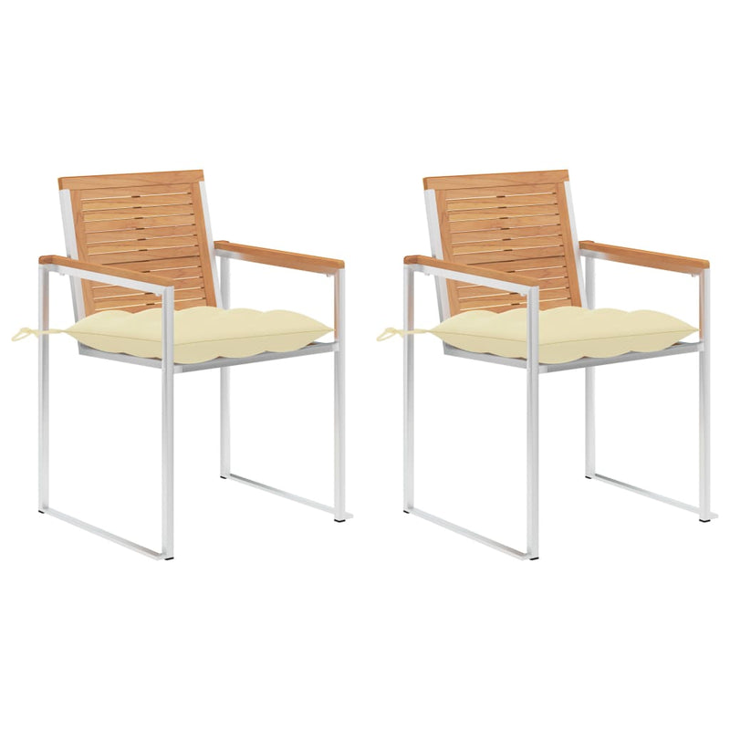 vidaXL 2 db tömör tíkfa és acél kerti szék párnával