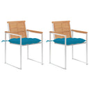 vidaXL 2 db tömör tíkfa és acél kerti szék párnával