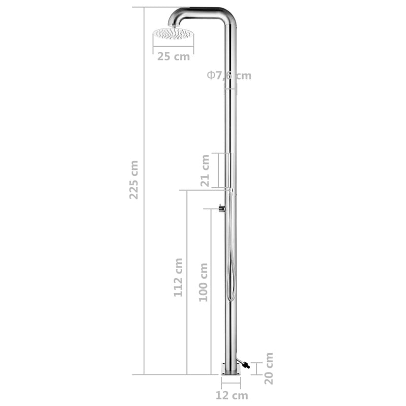 vidaXL rozsdamentes acél kerti zuhany 225 cm