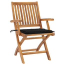 vidaXL 2 db tömör tíkfa kerti szék fekete párnákkal