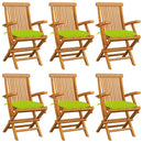 vidaXL 6 db tömör tíkfa kerti szék élénkzöld párnával