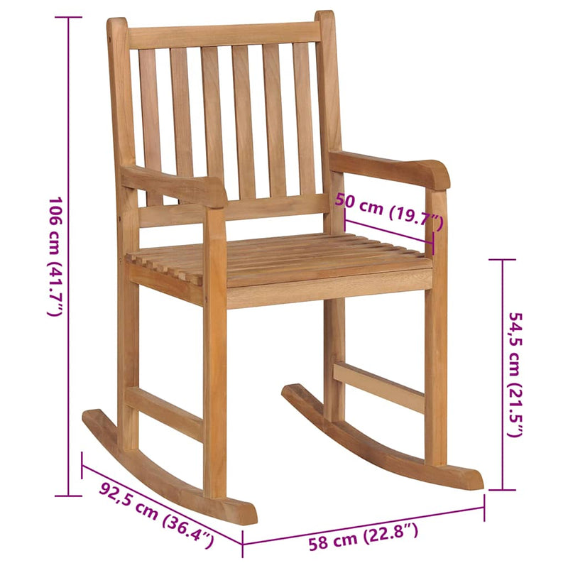 vidaXL tömör tíkfa hintaszék fekete párnával