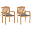 vidaXL 2 db tömör tíkfa kerti szék szürke párnákkal