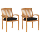 vidaXL 2 db tömör tíkfa kerti szék fekete párnával