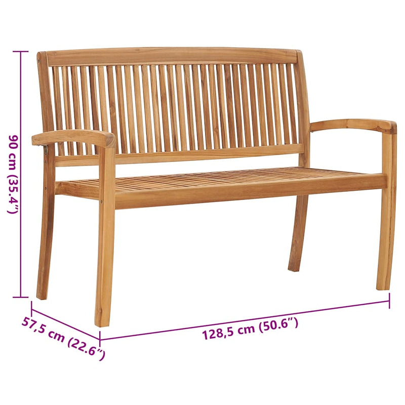 vidaXL tömör tíkfa rakásolható kerti pad párnával 128,5 cm