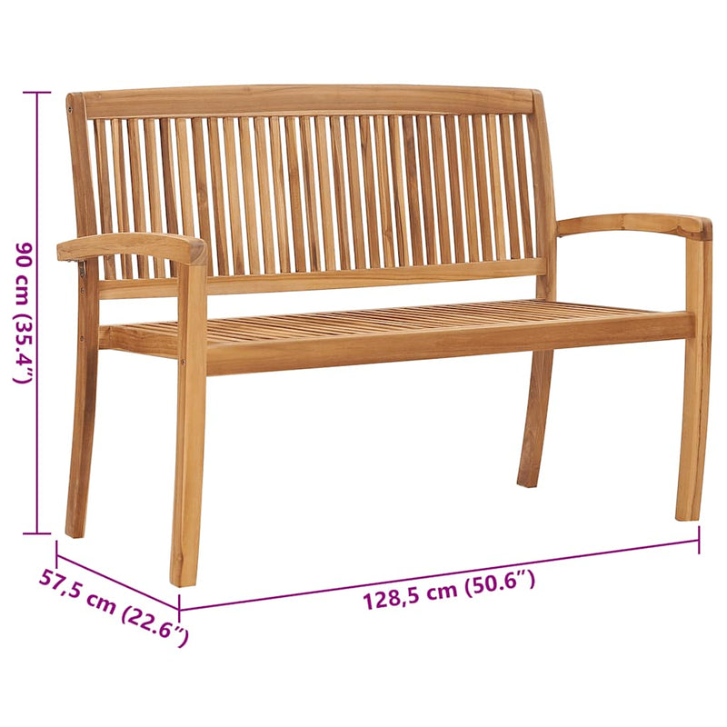 vidaXL tömör tíkfa rakásolható kerti pad párnával 128,5 cm