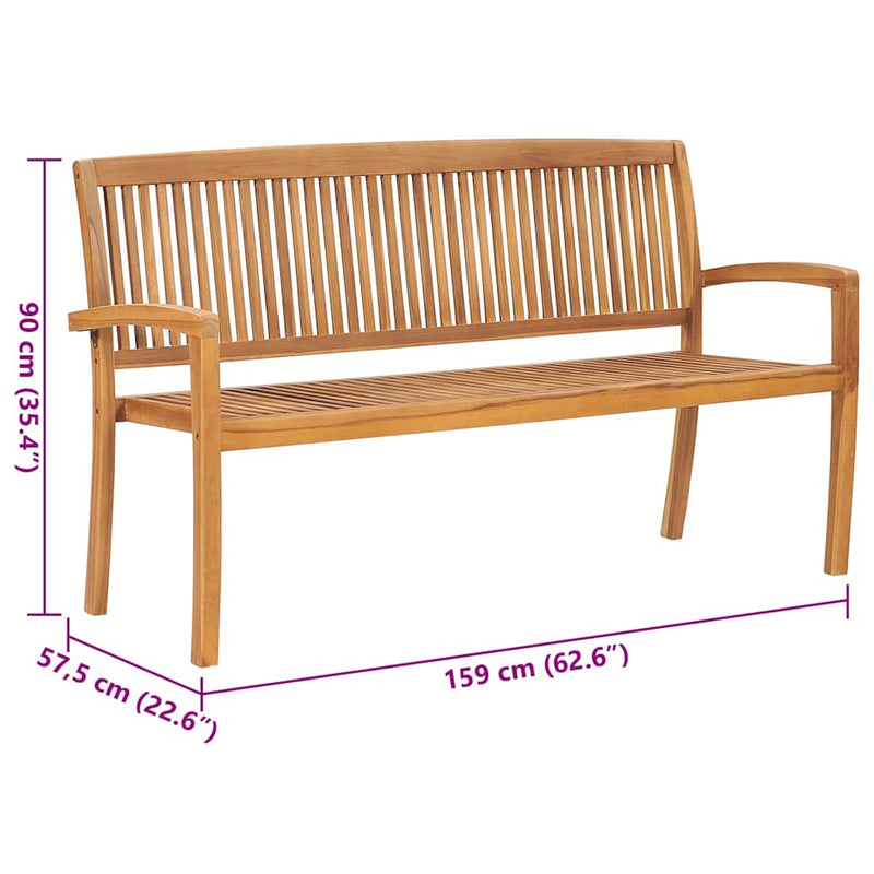 vidaXL tömör tíkfa rakásolható kerti pad párnával 159 cm