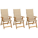 vidaXL 3 db összecsukható tömör akácfa kerti szék párnával