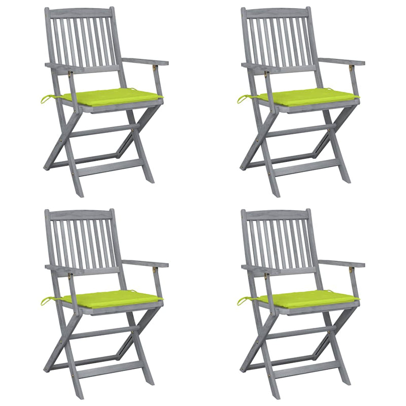 vidaXL 4 db összecsukható tömör akácfa kültéri szék párnával