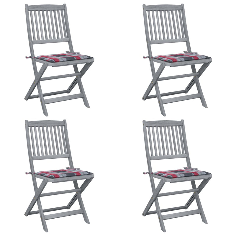 vidaXL 4 db összecsukható tömör akácfa kültéri szék párnával