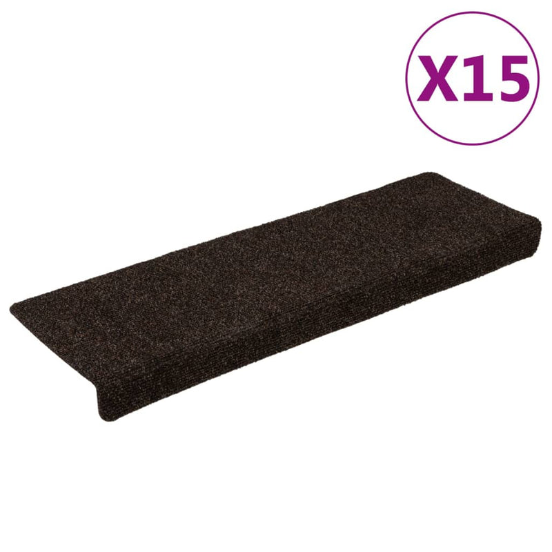 vidaXL 15 db tűvel lyuggatott barna szövet lépcsőszőnyeg 65x21x4 cm