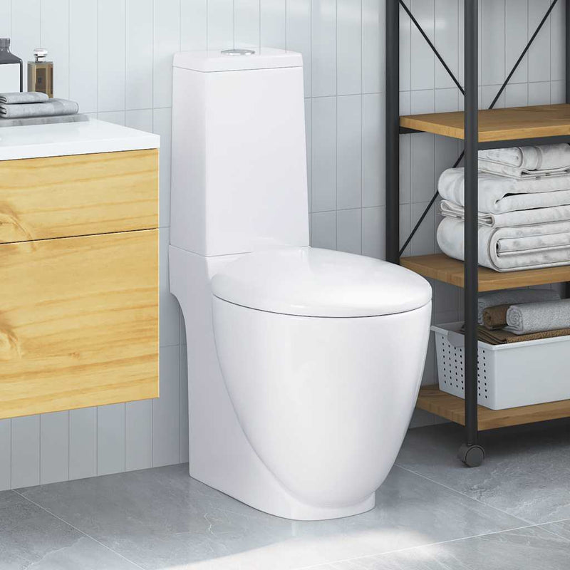 vidaXL fürdőszobai kerek fehér kerámia WC alsó vízelvezetéssel