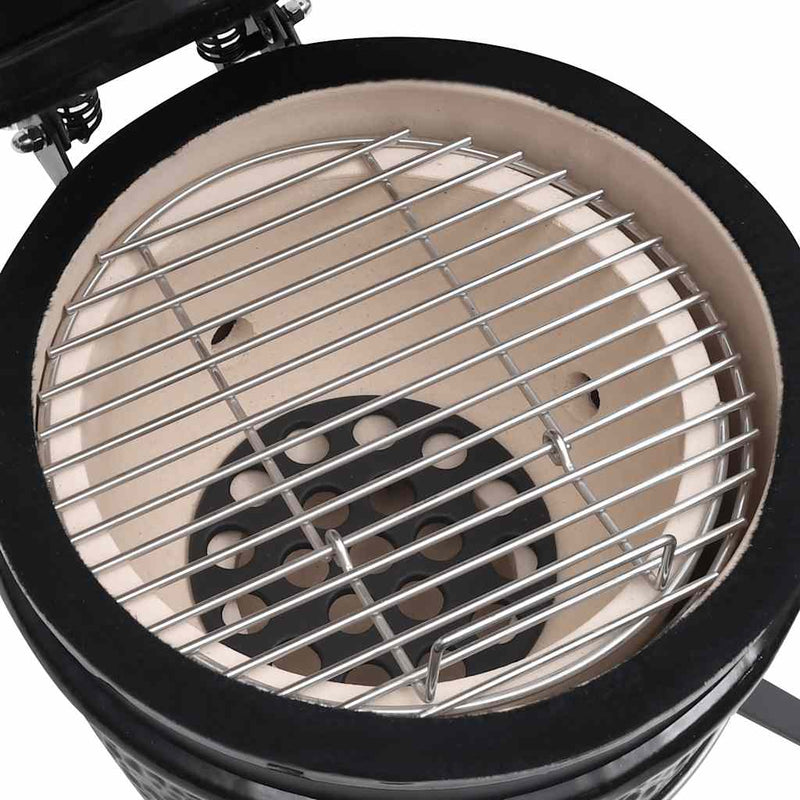 vidaXL fekete kerámia 2 az 1-ben Kamado grillsütő füstölővel 56 cm