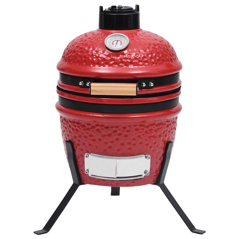 vidaXL piros kerámia 2 az 1-ben Kamado grillsütő füstölővel 56 cm