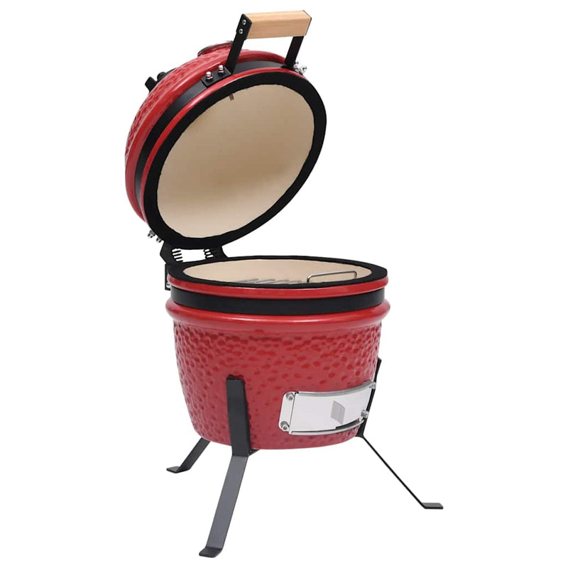 vidaXL piros kerámia 2 az 1-ben Kamado grillsütő füstölővel 56 cm