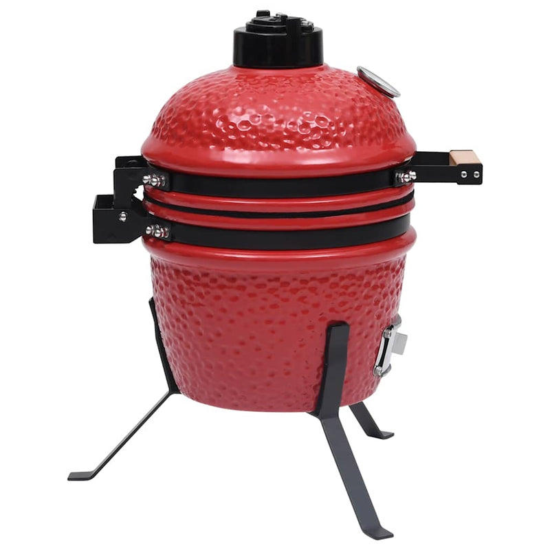 vidaXL piros kerámia 2 az 1-ben Kamado grillsütő füstölővel 56 cm