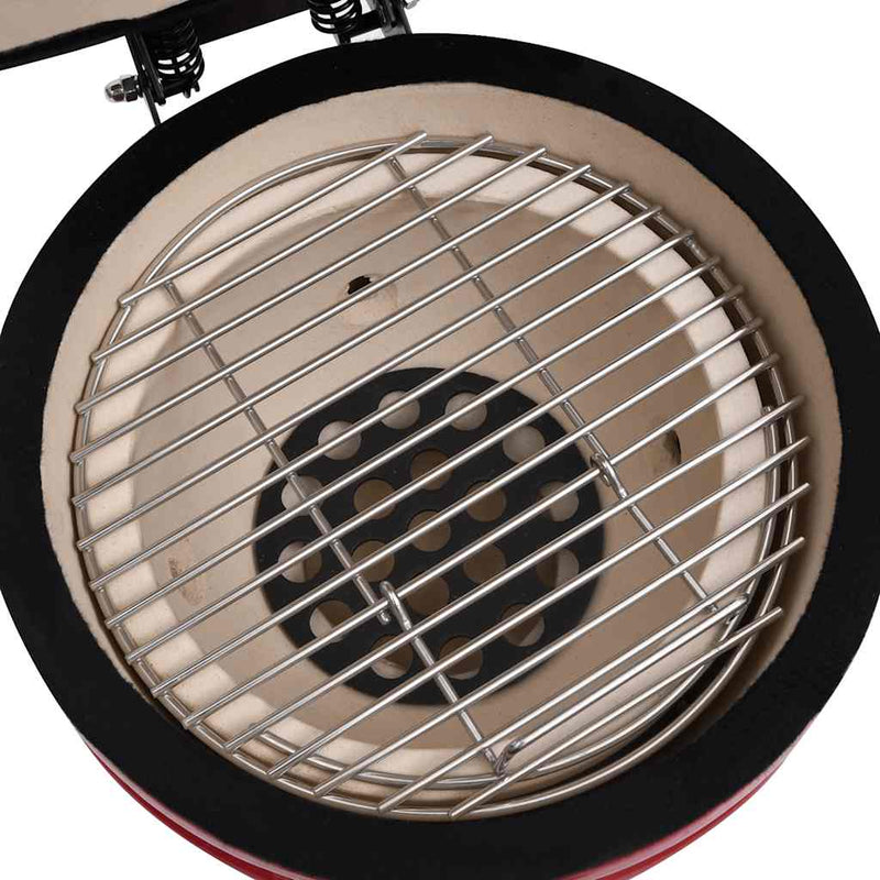 vidaXL piros kerámia 2 az 1-ben Kamado grillsütő füstölővel 56 cm