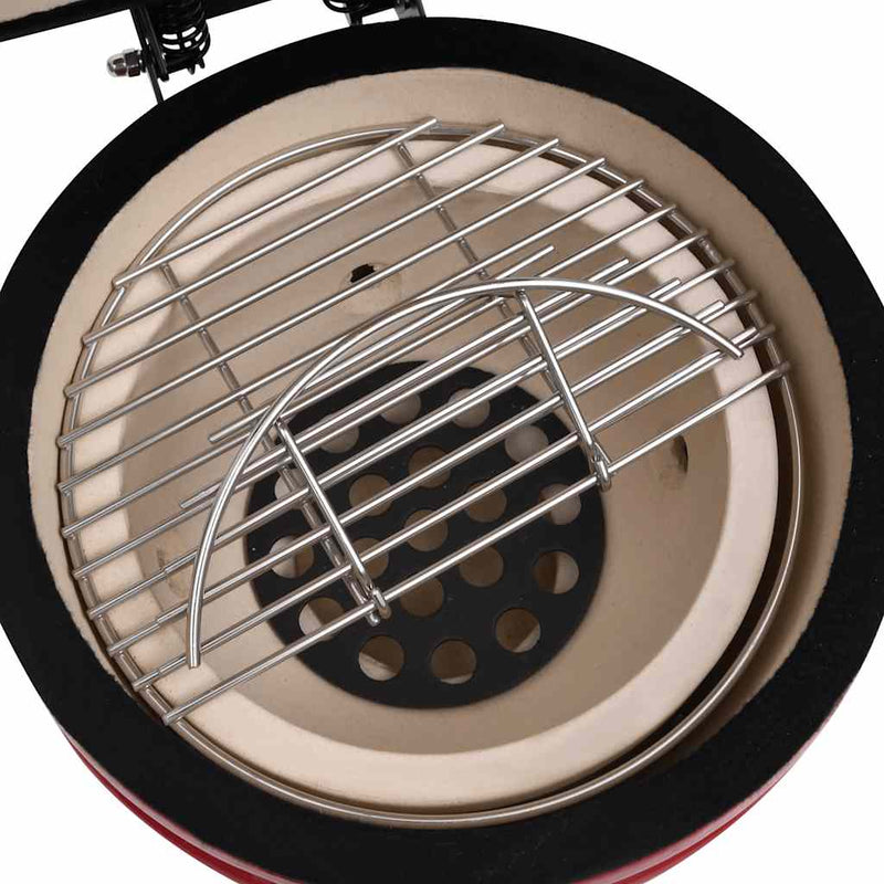 vidaXL piros kerámia 2 az 1-ben Kamado grillsütő füstölővel 56 cm