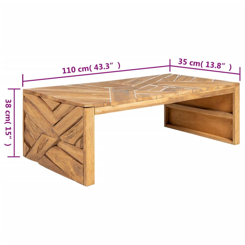 vidaXL eróziós tömör tíkfa dohányzóasztal 110 x 35 x 38 cm