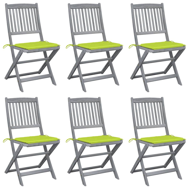 vidaXL 6 db összecsukható tömör akácfa kültéri szék párnákkal