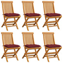 vidaXL 6 db tömör tíkfa kerti szék bordó párnával