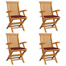 vidaXL 4 db tömör tíkfa kerti szék bordó párnával