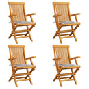 vidaXL 4 db tömör tíkfa kerti szék szürke kockás párnával