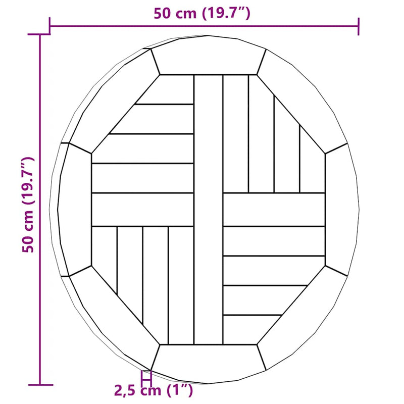vidaXL kerek tömör tíkfa asztallap 2,5 cm 50 cm