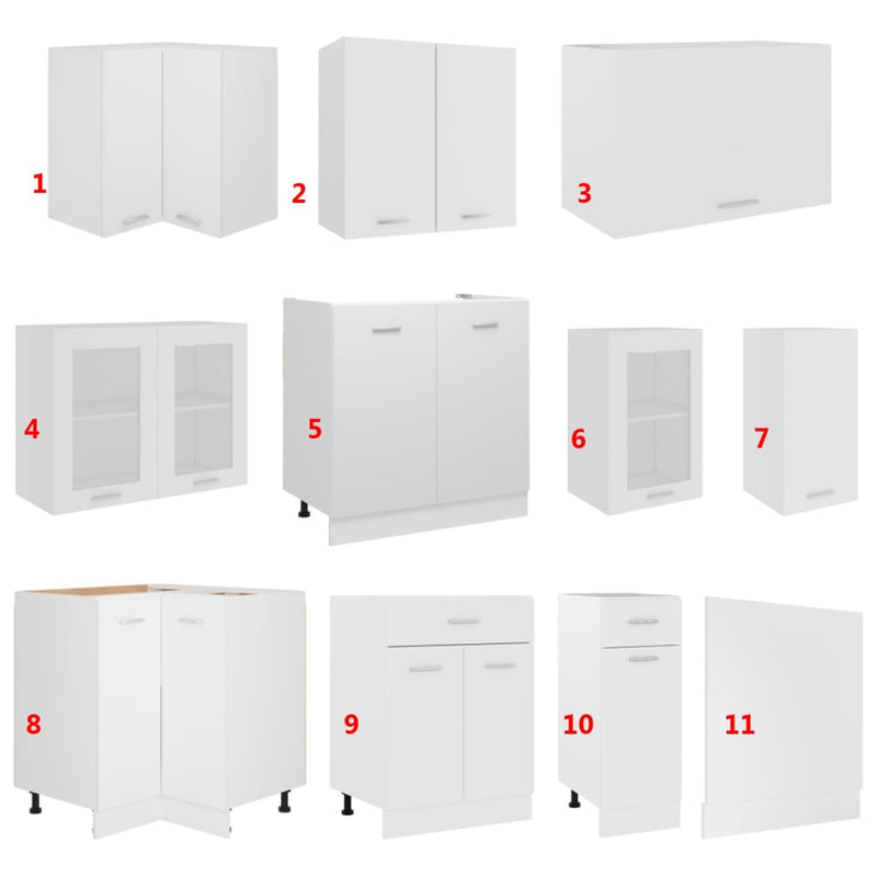 vidaXL Lyon 11 részes fehér forgácslap konyhai szekrénygarnitúra