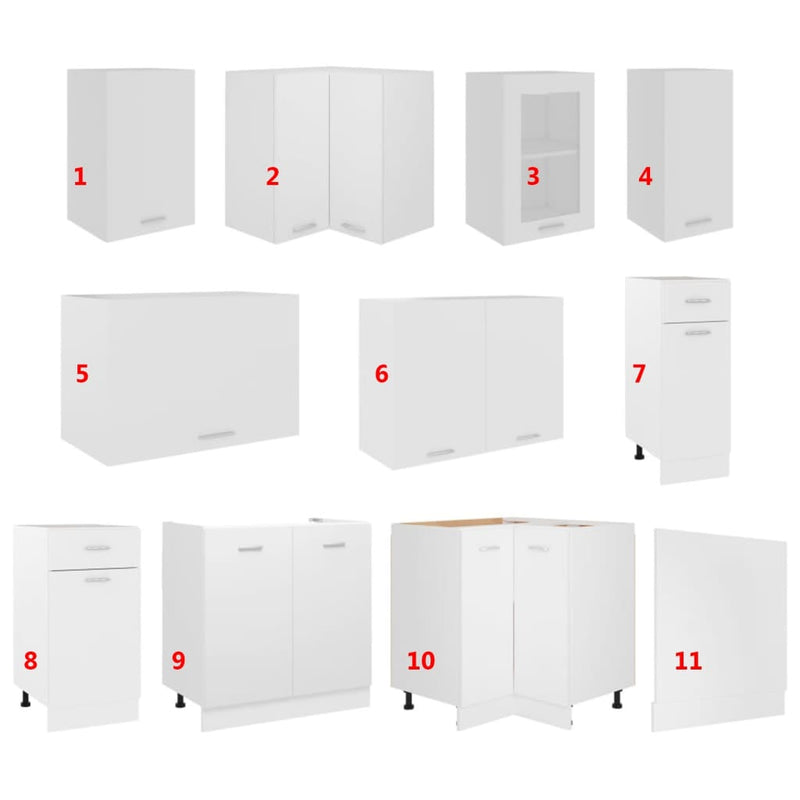 vidaXL Lyon 11 részes fehér forgácslap konyhai szekrénygarnitúra