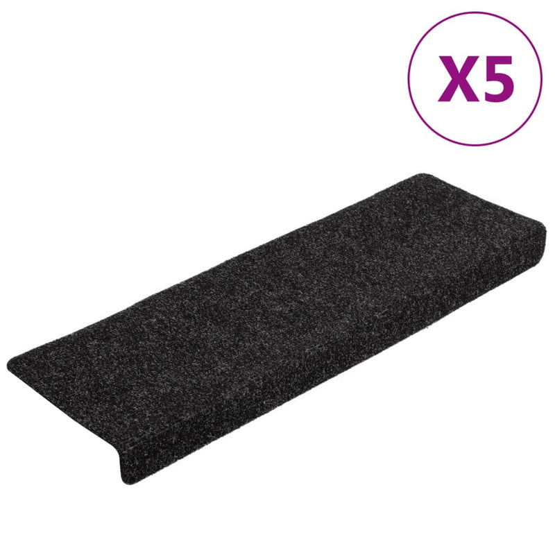 vidaXL 5 db fekete tűlyukasztott lépcsőszőnyeg 65x21x4 cm