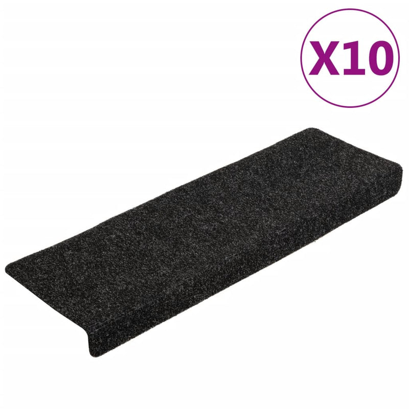 vidaXL 10 db fekete tűlyukasztott lépcsőszőnyeg 65x21x4 cm