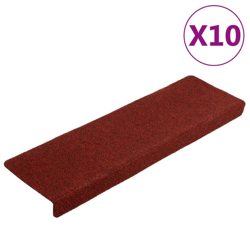 vidaXL 10 db bordó tűlyukasztott lépcsőszőnyeg 65x21x4 cm