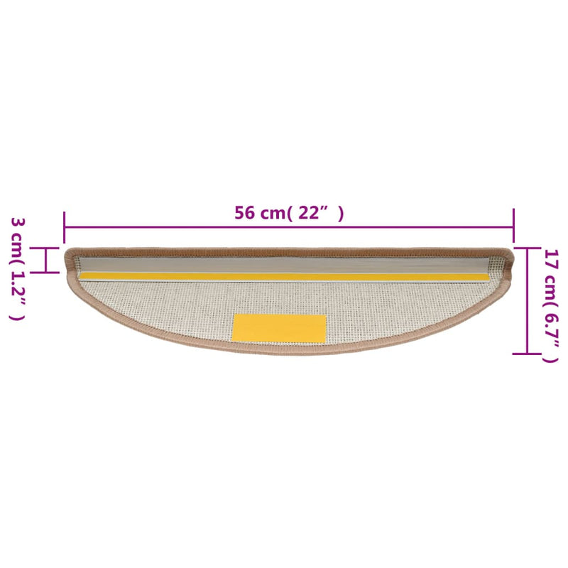 vidaXL 10 db világosbarna lépcsőszőnyeg 56x17x3 cm