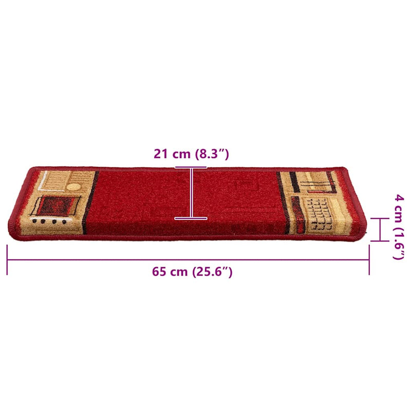 vidaXL 10 db piros öntapadó lépcsőszőnyeg 65x21x4 cm