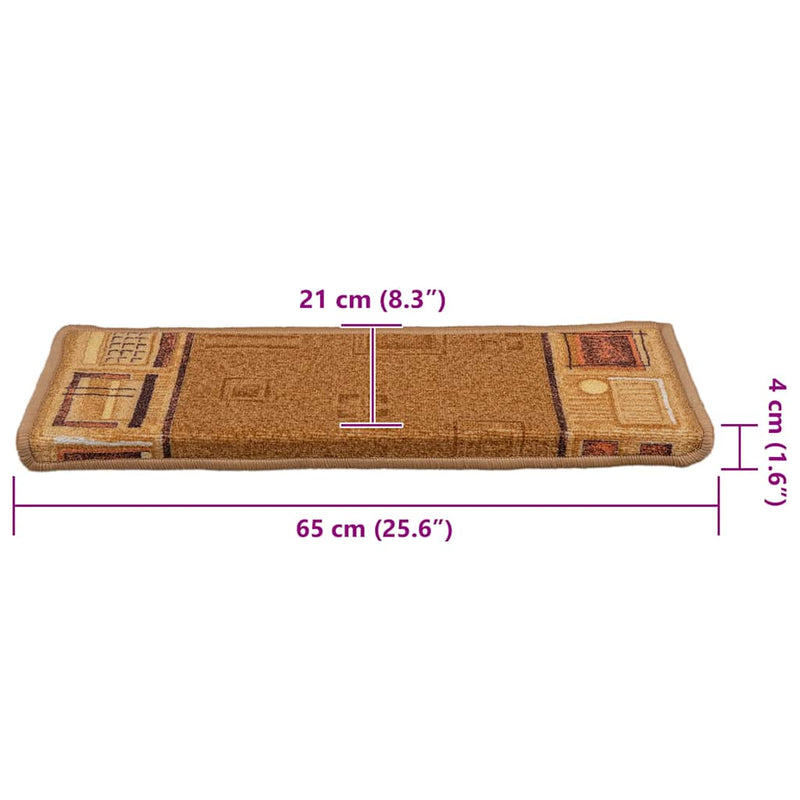 vidaXL 10 db bézs öntapadó lépcsőszőnyeg 65x21x4 cm
