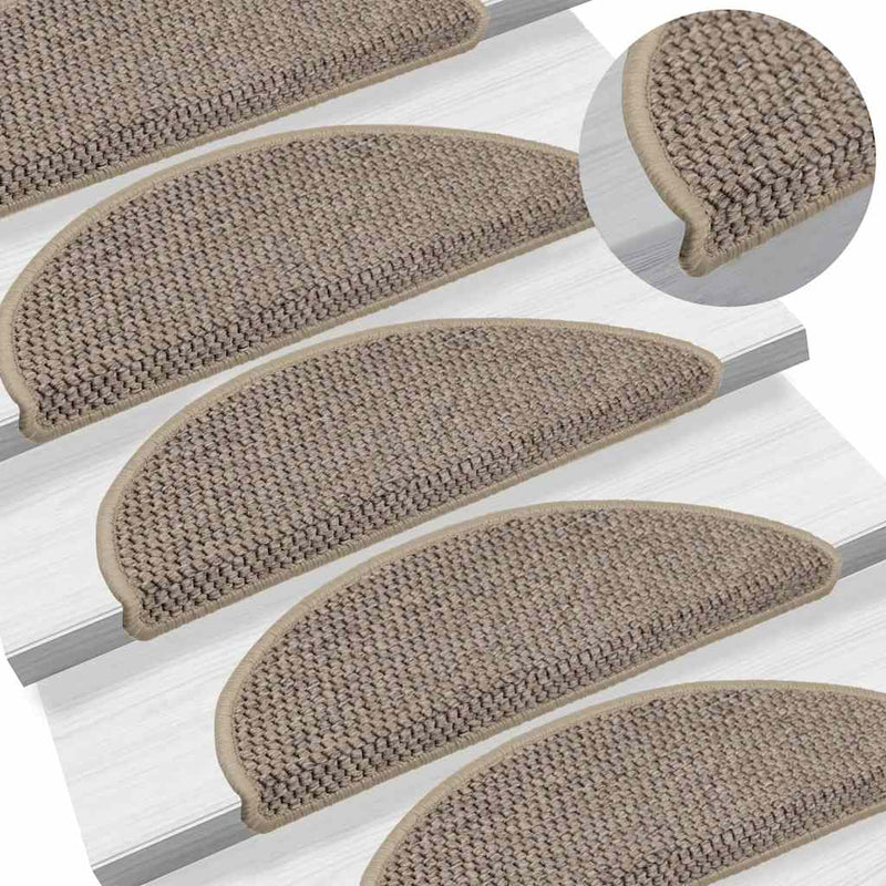 vidaXL 15 db szizál hatású sötét bézsszínű lépcsőszőnyeg 56x17x3 cm