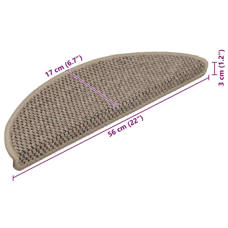 vidaXL 15 db szizál hatású sötét bézsszínű lépcsőszőnyeg 56x17x3 cm